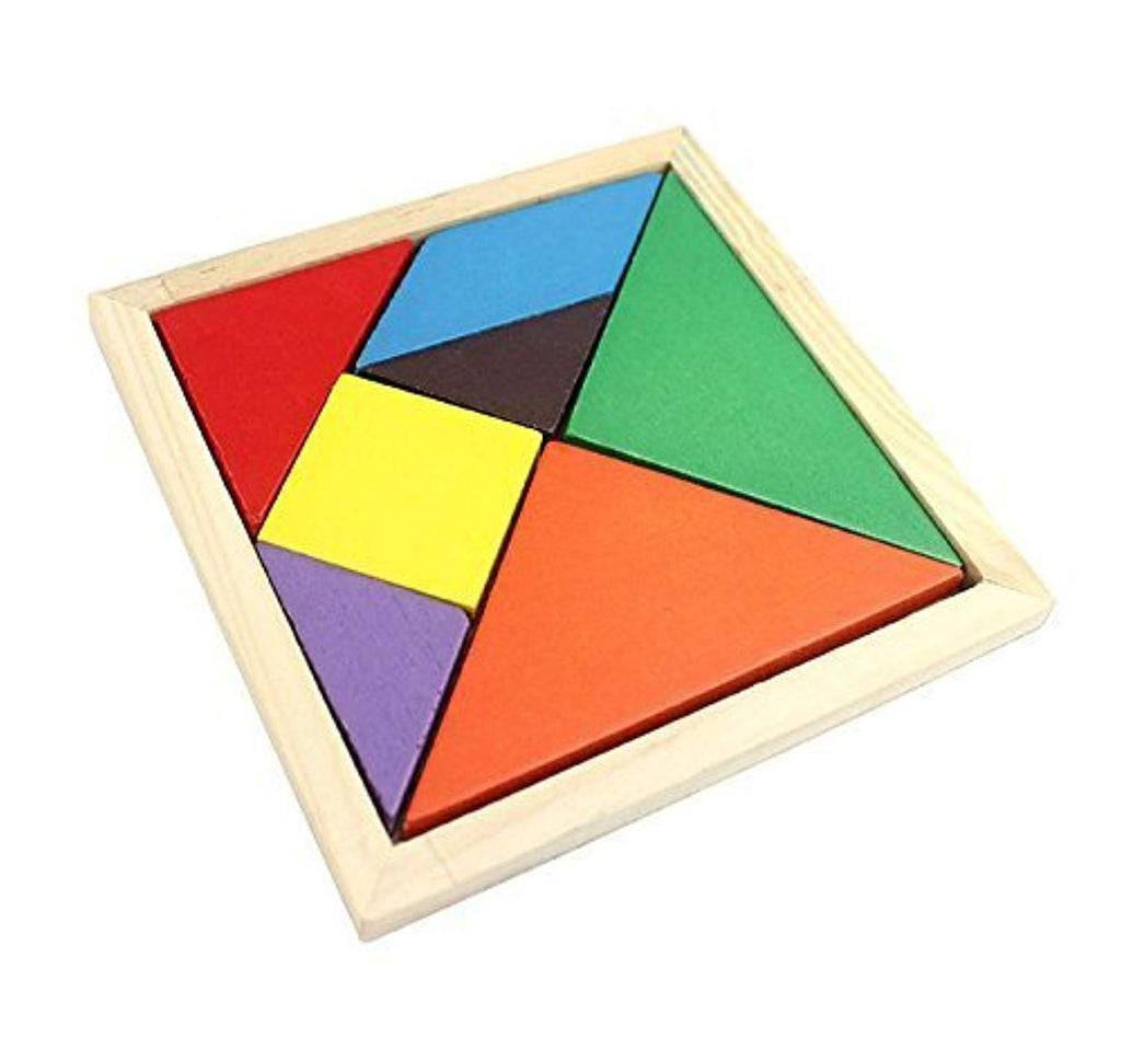 Wooden Tangram 7 Piece Puzzle Square iQ Game - Brain Teaser Children Intelligence Toy
