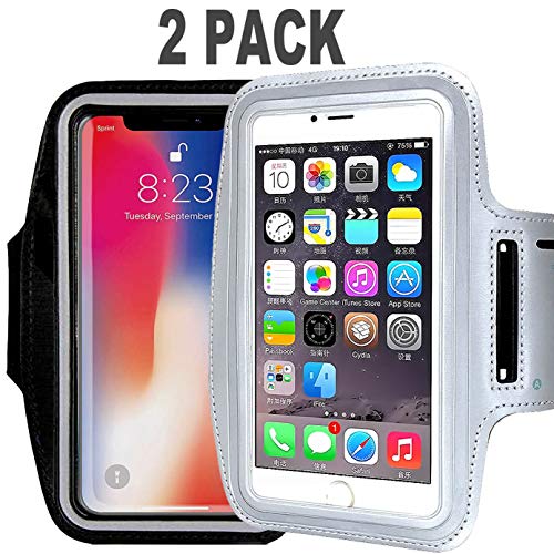 [2pack]Armband For iPhone Xs Max iPhoneXS iPhone XR iPhone X 8Plus 7Plus 6/6S Plus Galaxy s9s8 s7Edge CaseHQ Sports Exercise Running fitness exercise gym Pouch reflective with Key Holder (black+blue)