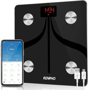 RENPHO Smart Body Fat Scales USB Rechargeable, Bluetooth Bathroom Scales High Precision Weighing Scale with Smartphone App, Body Composition Monitor for Body Fat, BMI, Body Weight, Muscle Mass