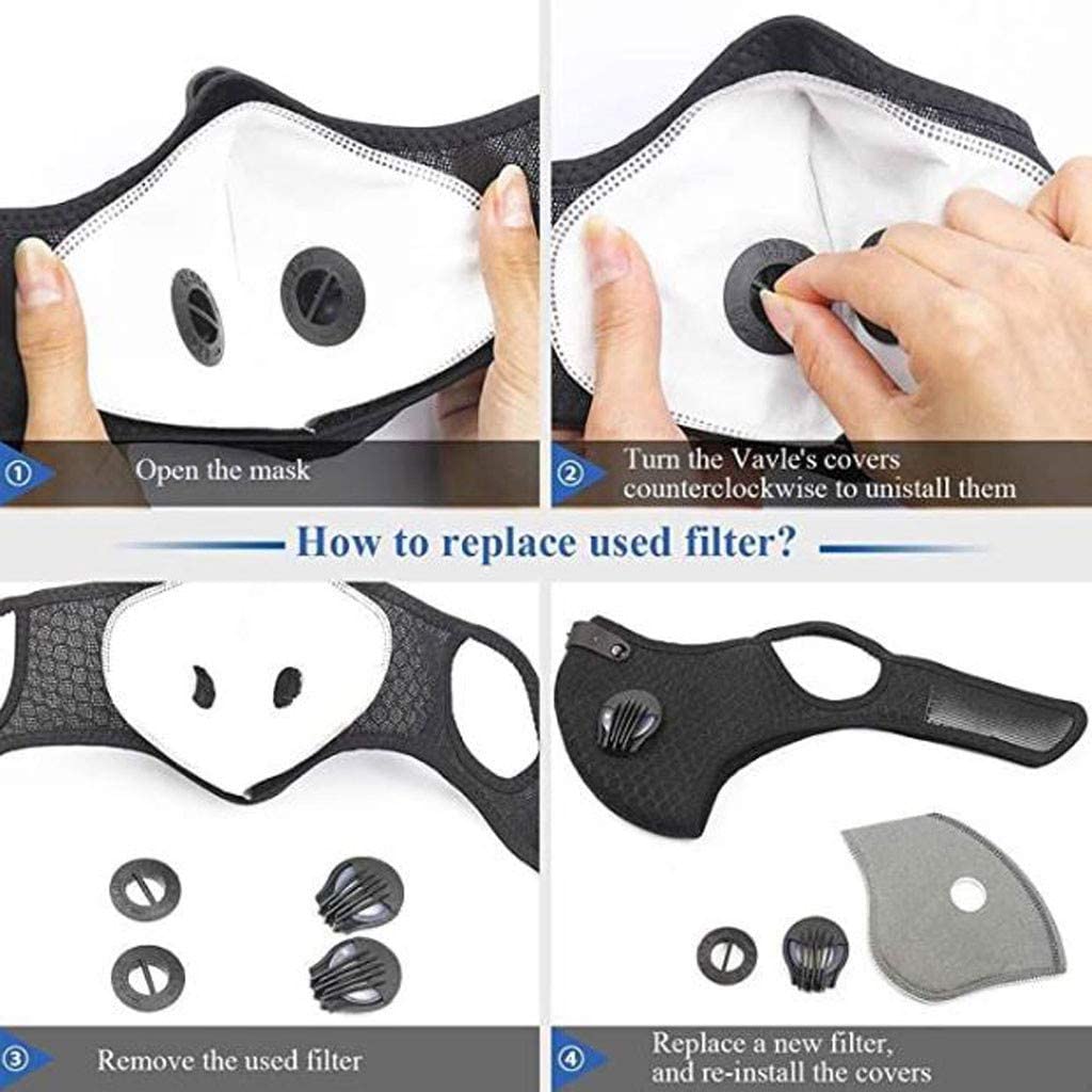 8Pcs Activated Replaceable Carbon Filters & 1Pc Motorbike Reusable Face covering for Sport