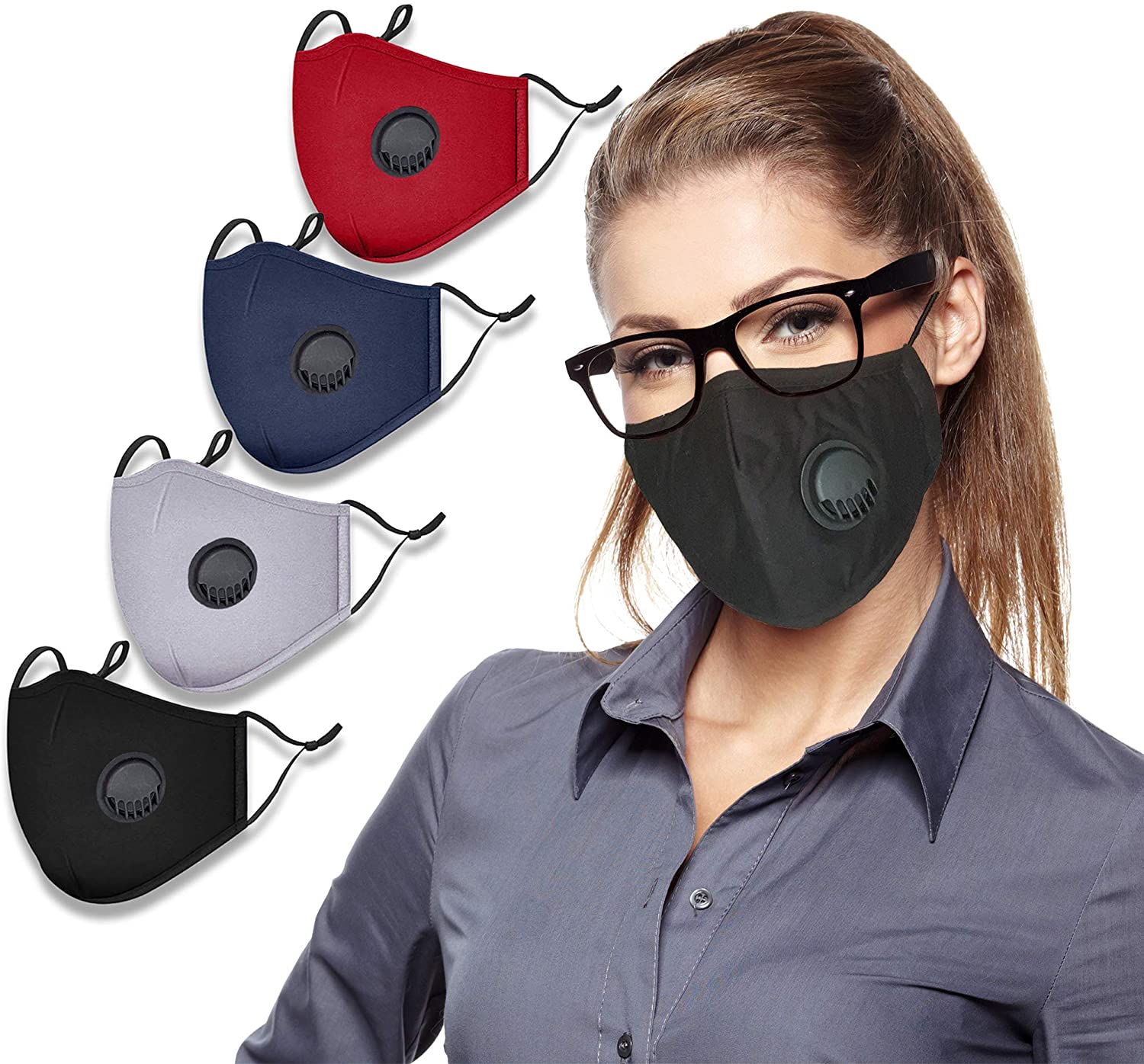 GreenHug Face Covering with Breathing Valve and PM2.5 Activated Carbon Filter, washable and reusable. Anti-dust and anti-pollution, for sport and outdoor activity. Adjustable straps