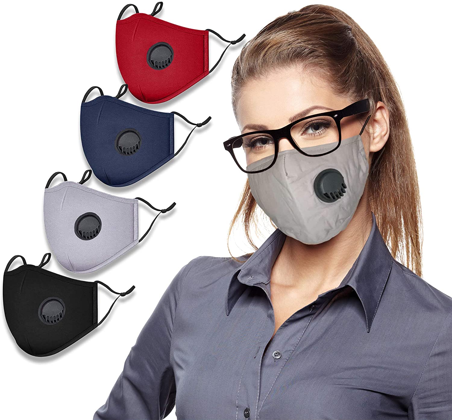 GreenHug Face Covering with Breathing Valve and PM2.5 Activated Carbon Filter, washable and reusable. Anti-dust and anti-pollution, for sport and outdoor activity. Adjustable straps